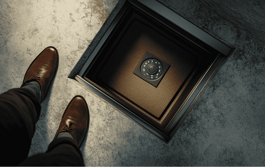Secure hidden floor safe with combination lock embedded in concrete floor | The Safe Havens